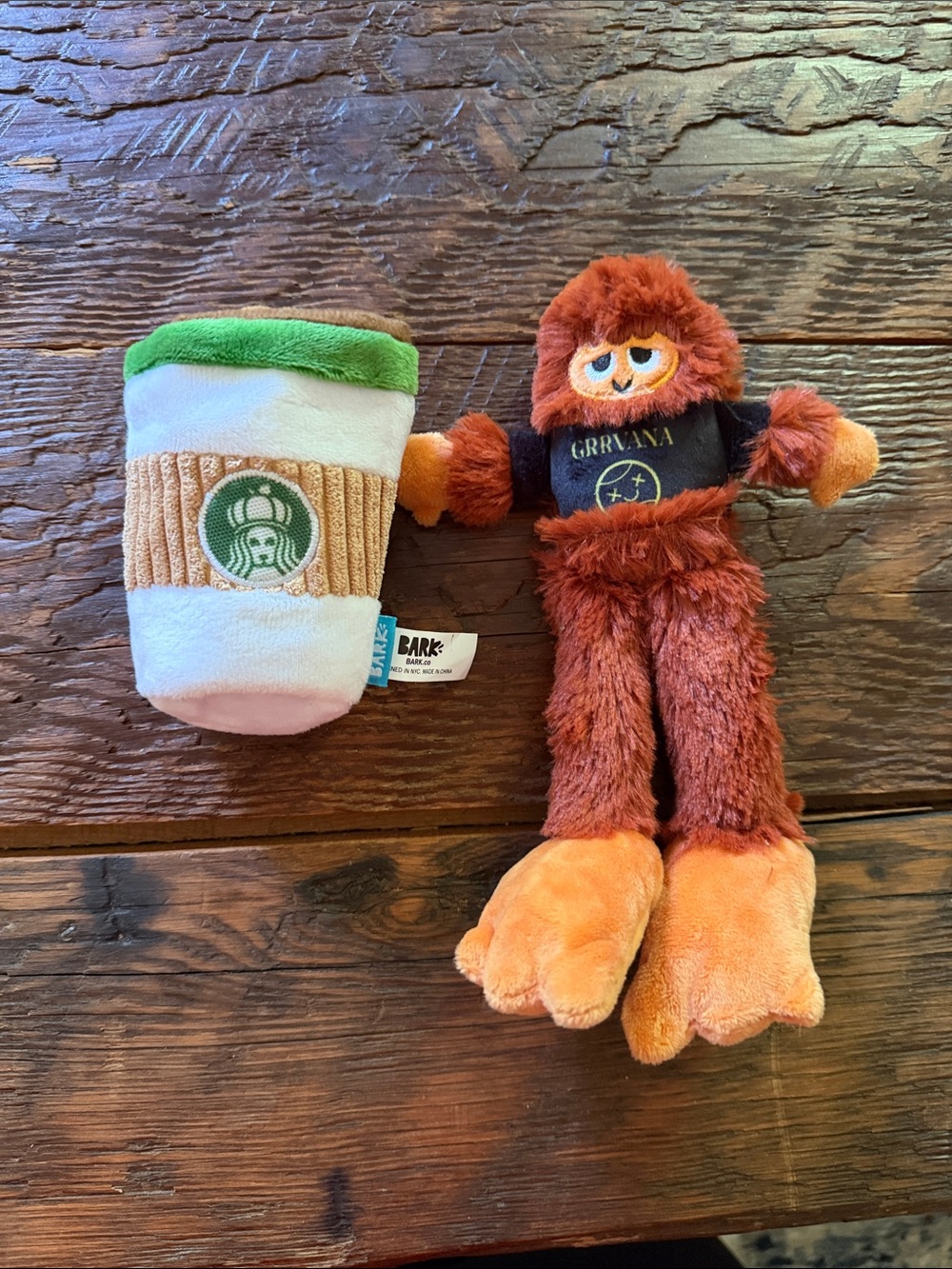 BARK Plush Coffee Cup & Grrrrrvana Seattle Themed Furry Toy Duo